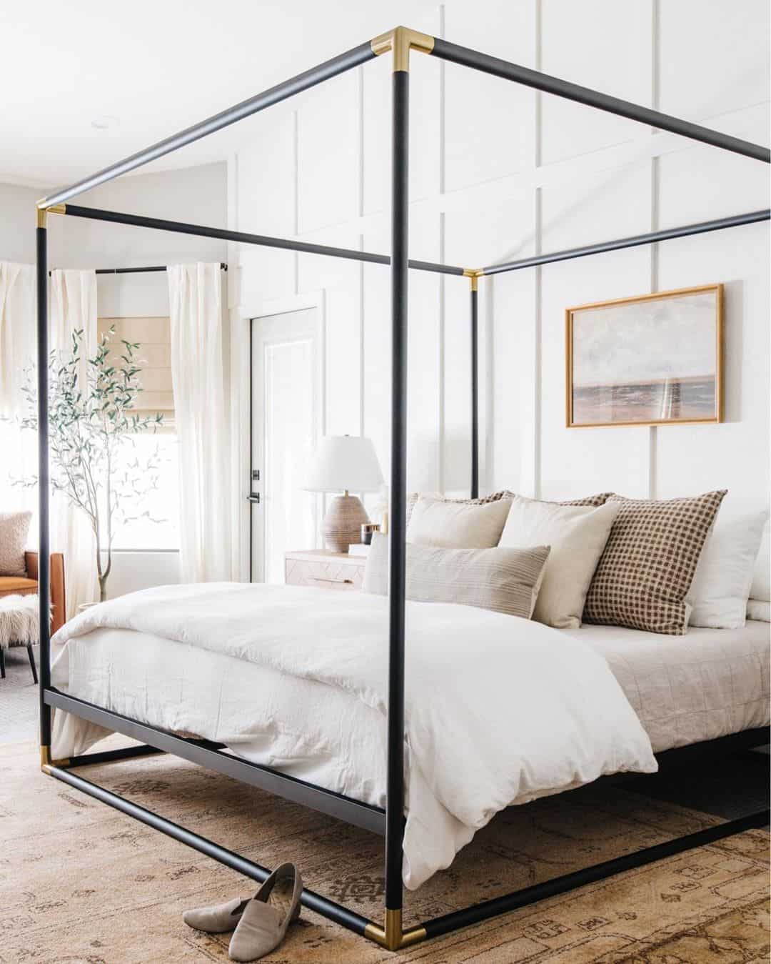 Artwork Above the Bed Creates a Serene Coastal Scene