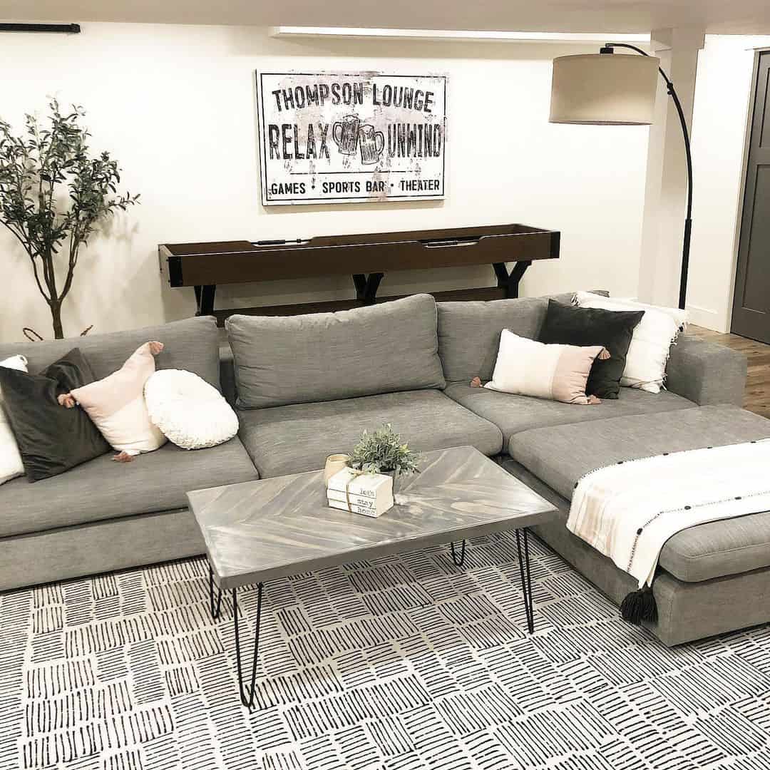 Rectangular Coffee Table with Herringbone Pattern and Hairpin Legs