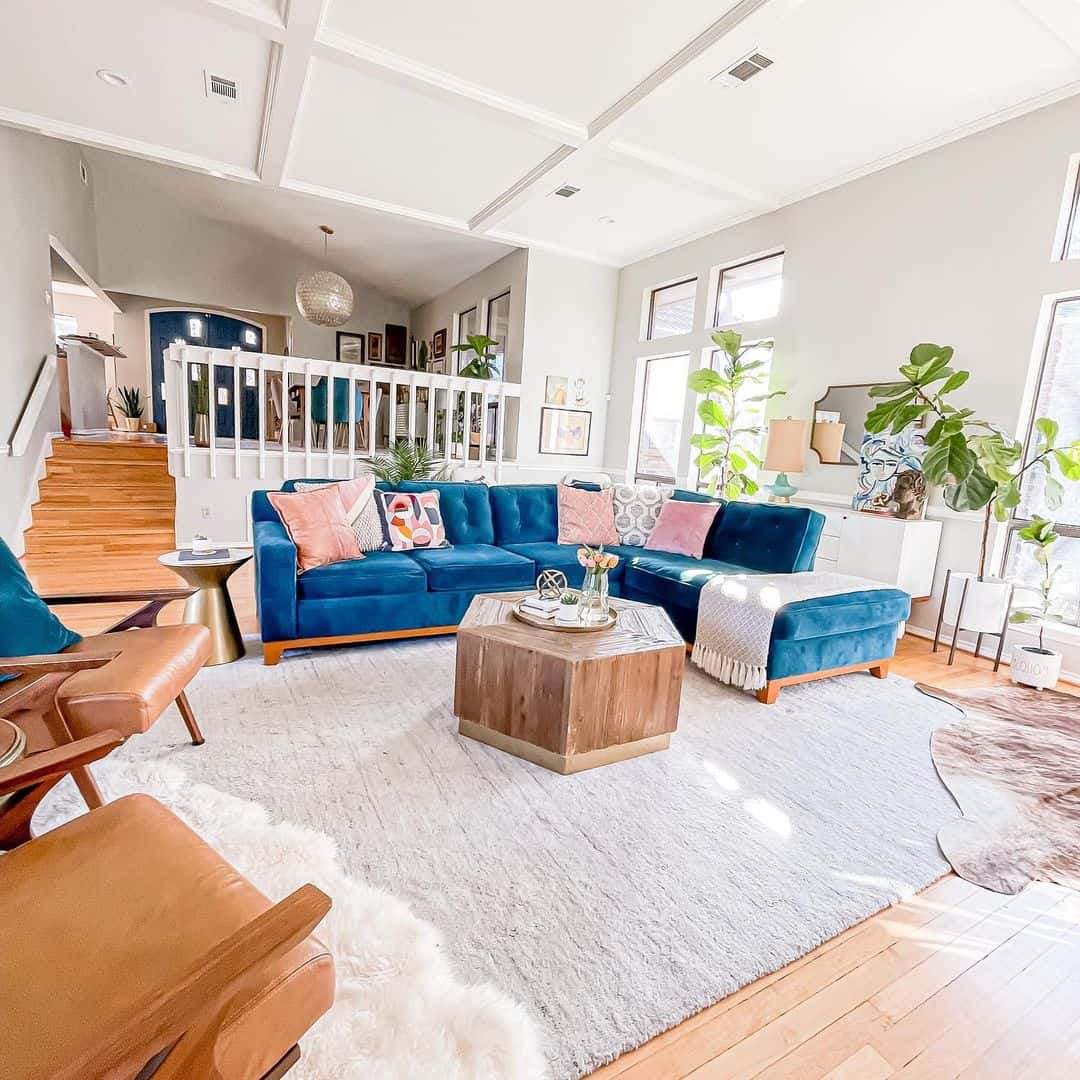 Let a Light Neutral Rug Highlight Your Blue Sofa