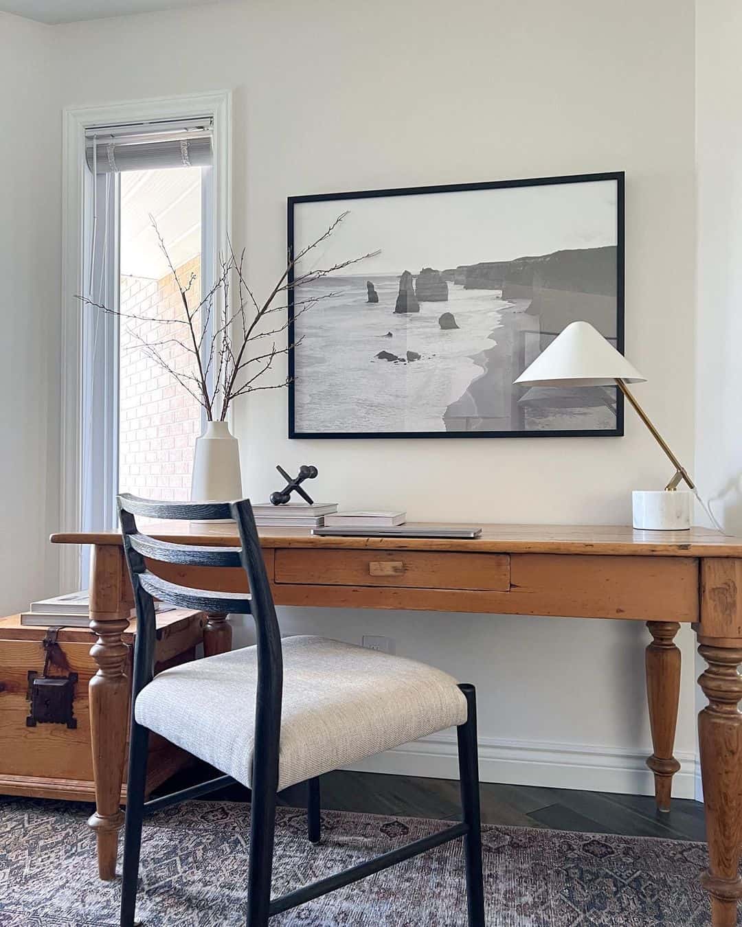 Black and White Landscape Art Anchors the Workspace