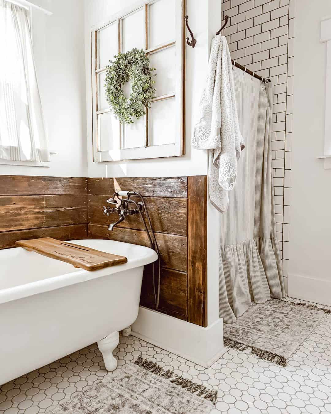 Rustic Wood Paneling Adds Warmth to a Small Shower