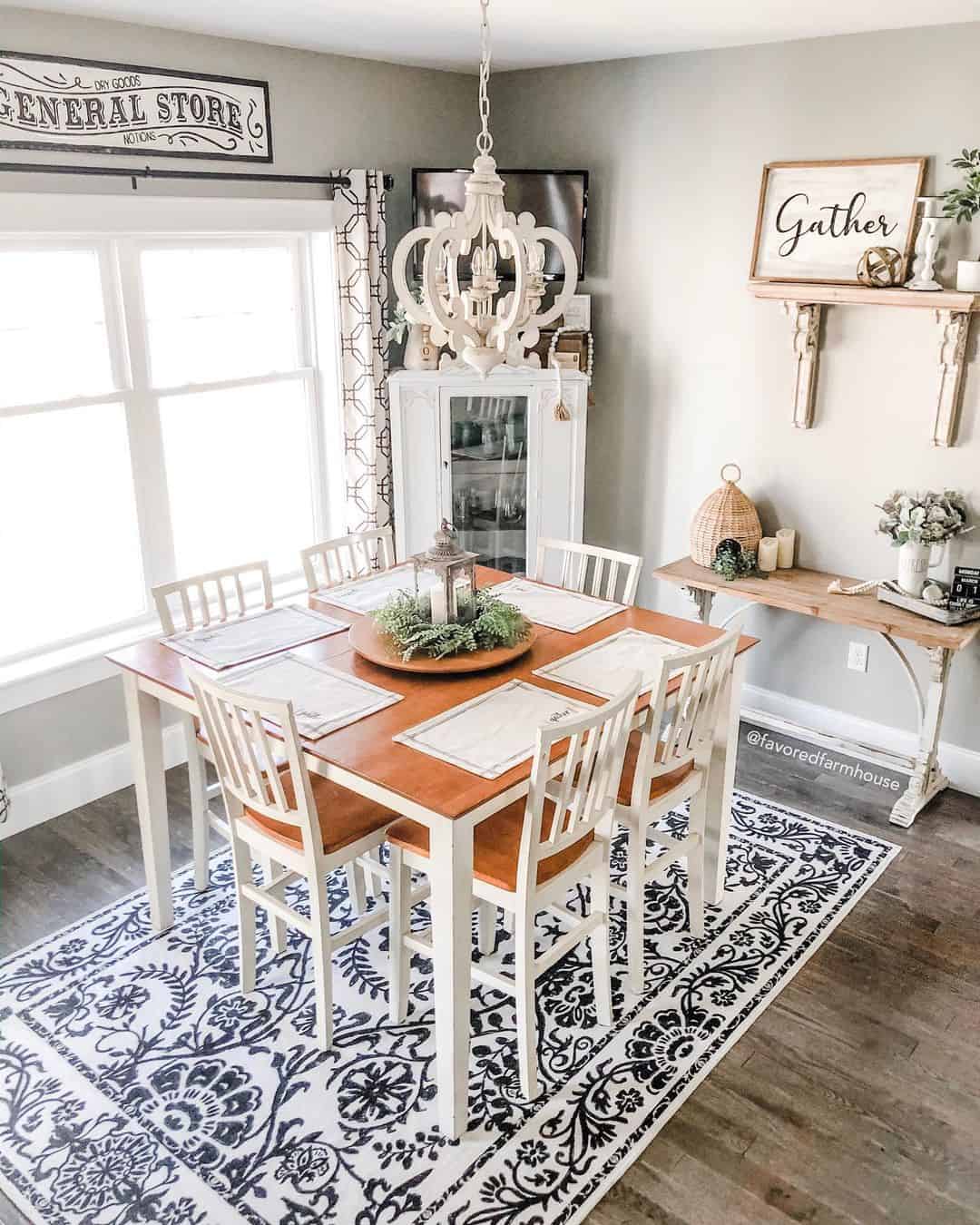 Classic Farmhouse Set with Wood Top and White Chairs