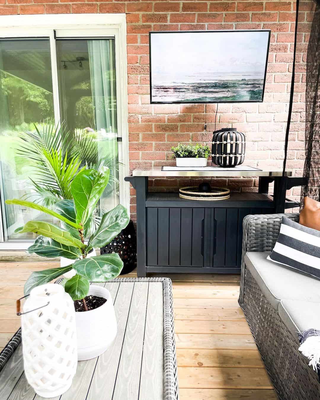 Dark Slatted Cabinet Hides Outdoor Entertainment Gear