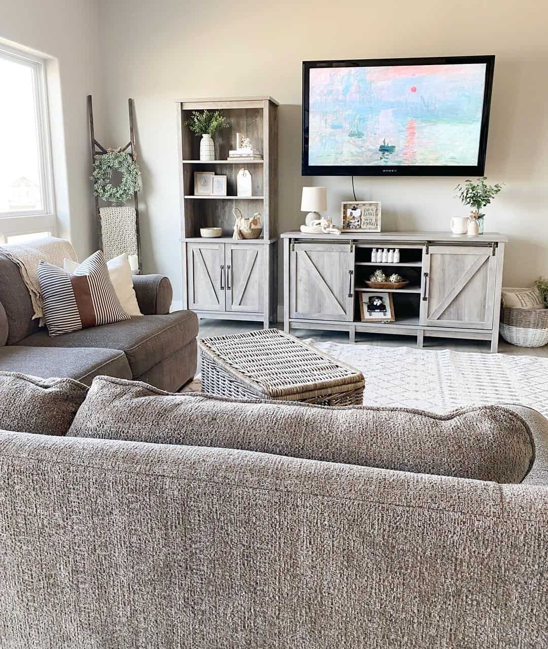 Barn Door Media Console Hides Clutter with Rustic Style