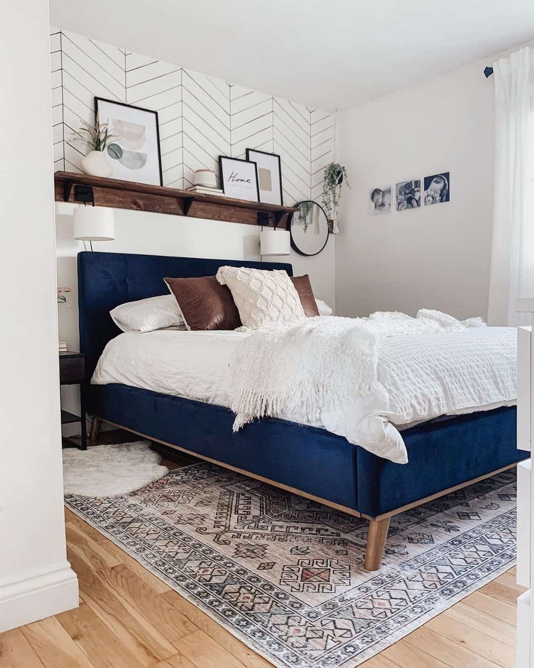 Deep Blue Bed Frame Anchors the Room