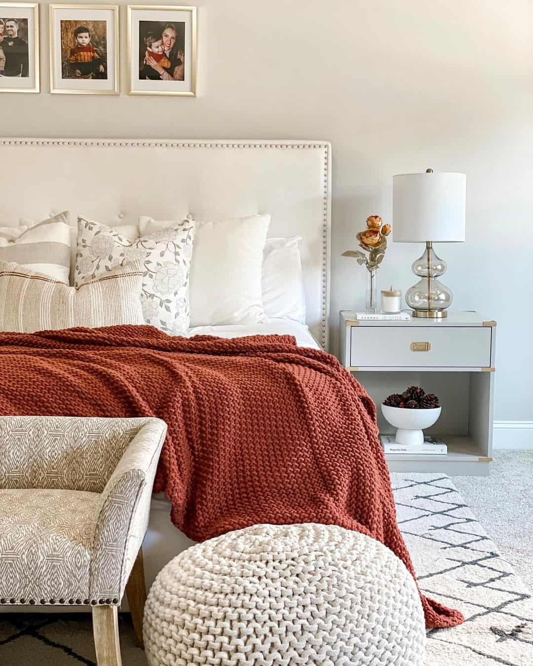 White Headboard With Nailhead Trim Adds Detail
