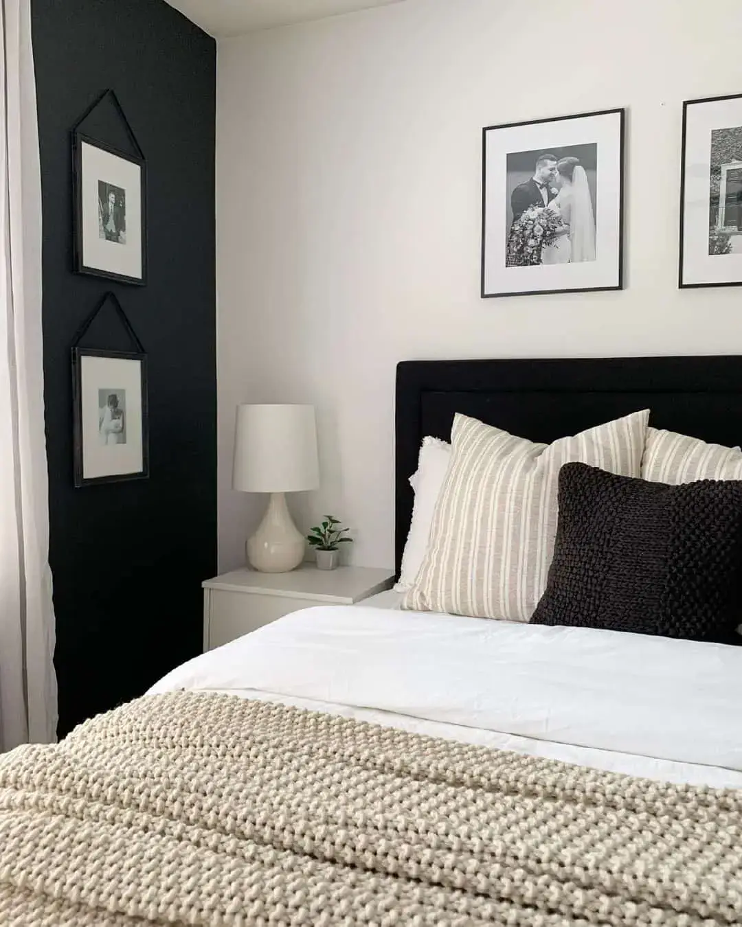 Black Headboard Frames a Cozy, Layered Bed