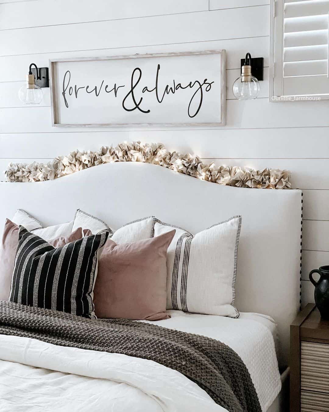 Textured Garland Adds Cozy Ambiance Above Headboard