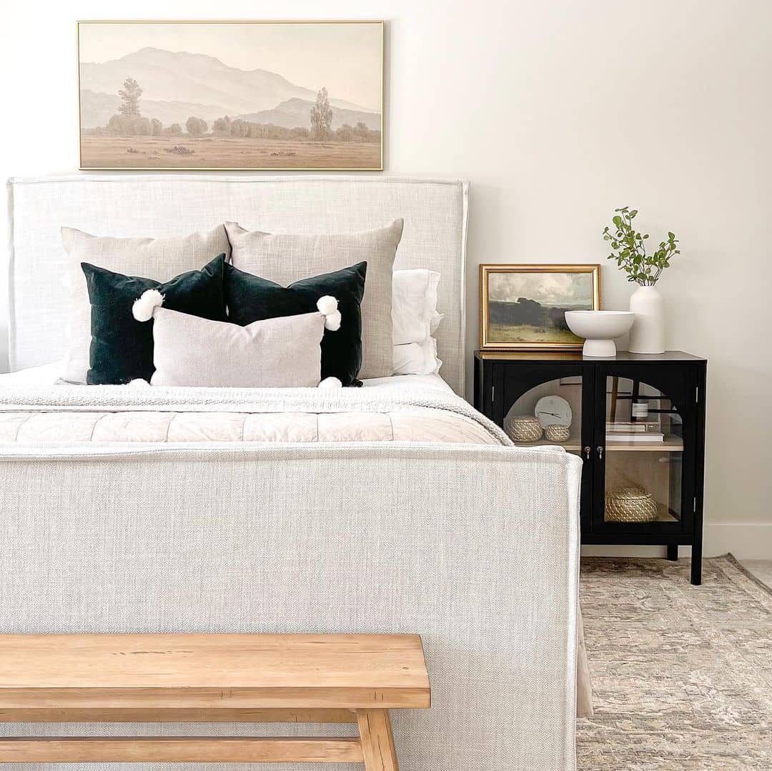 Upholstered Headboard Creates a Serene Backdrop for Pillows
