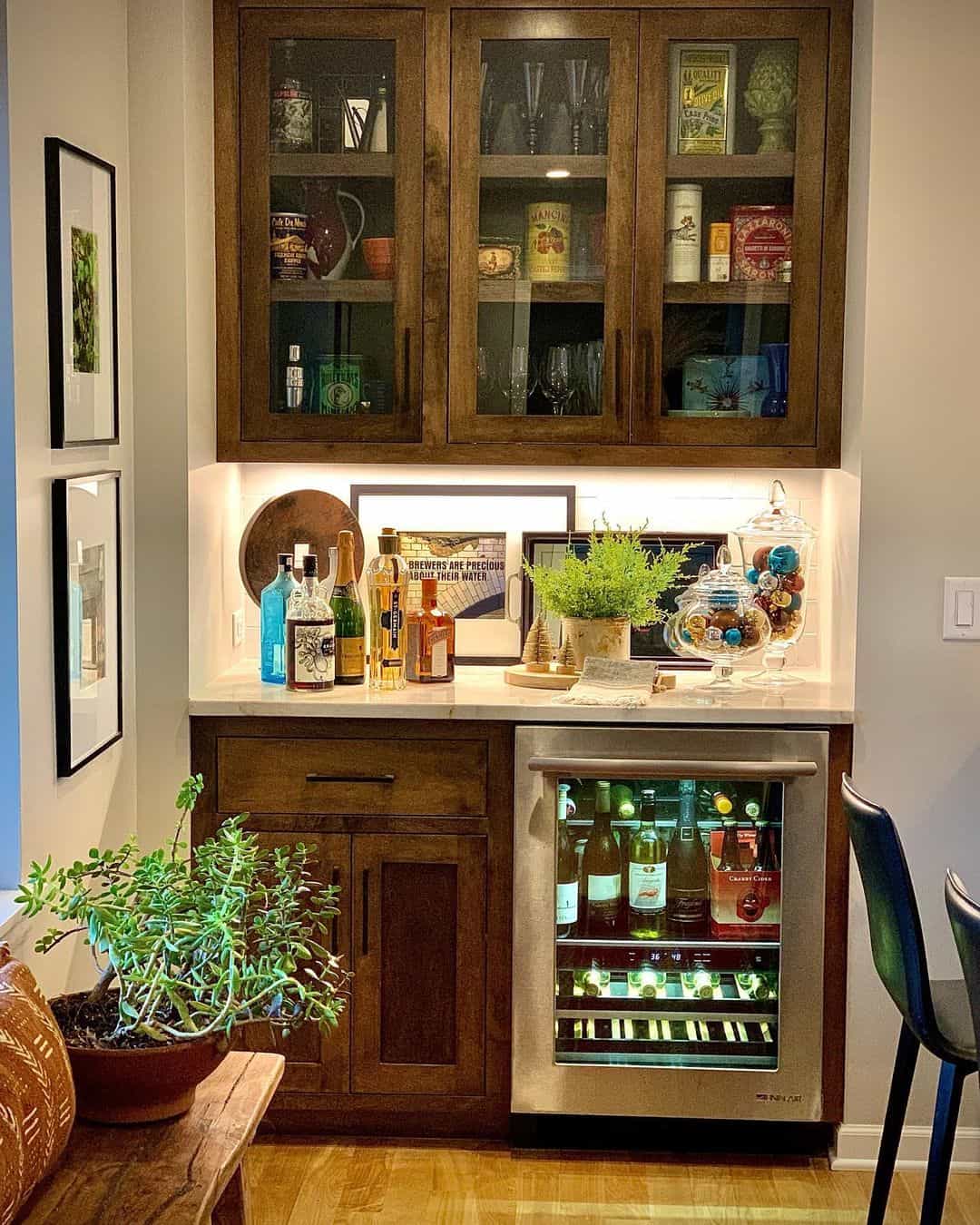 Showcase Collections in Warm Wood and Glass Cabinets