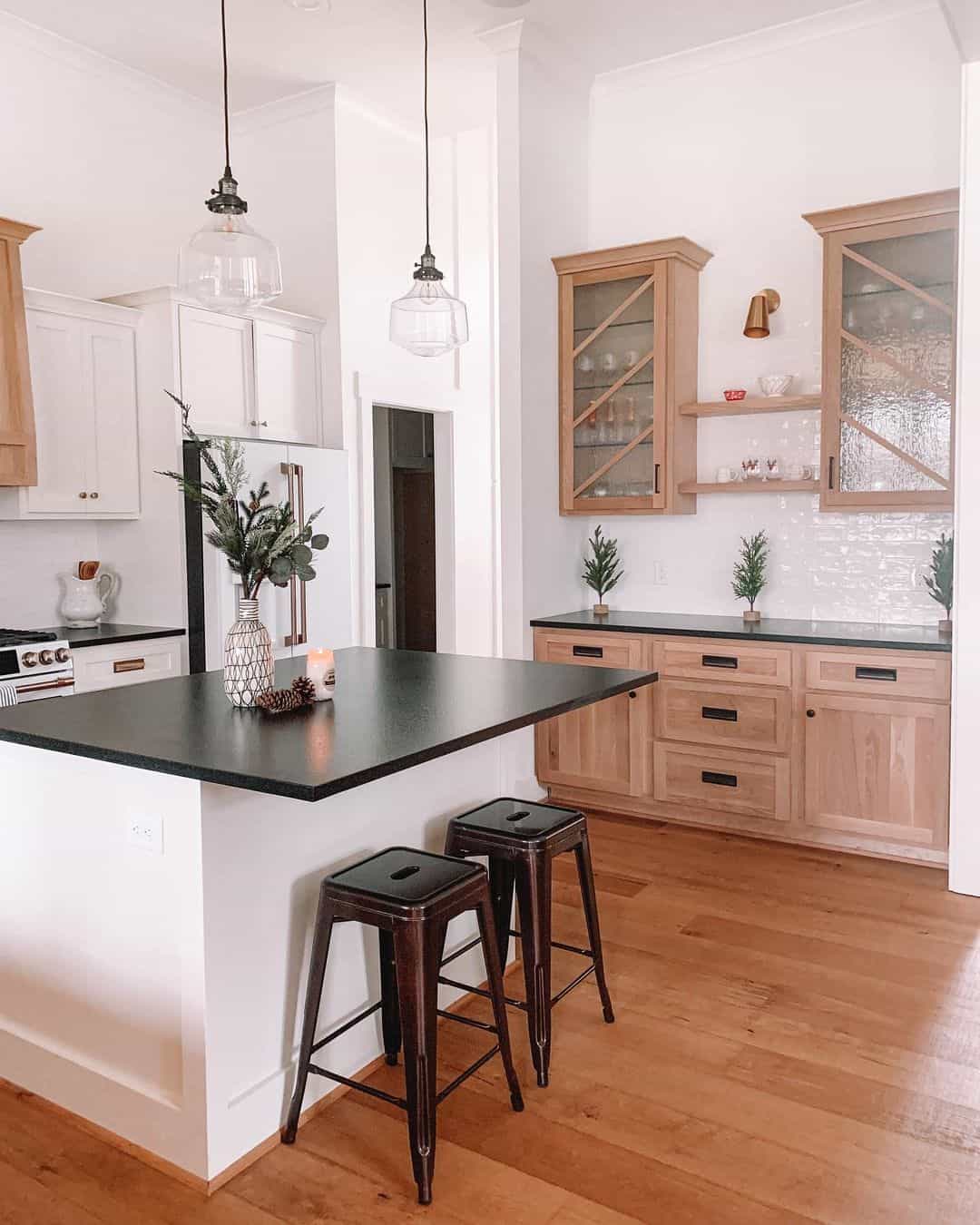 Wooden Glass-Front Cabinets Display Delicate Kitchenware