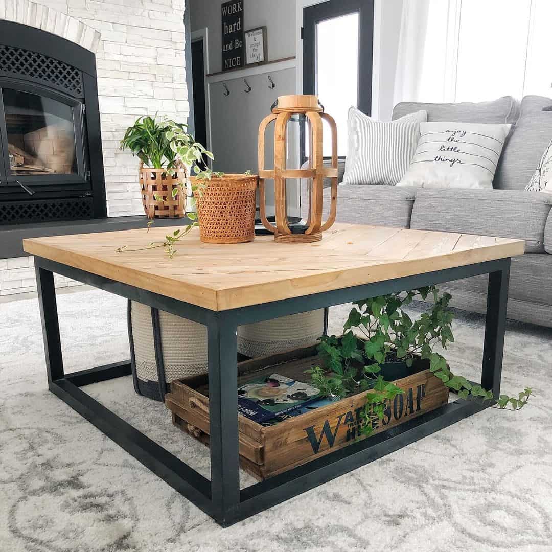 Wood Crate Underneath Holds Greenery and Magazines