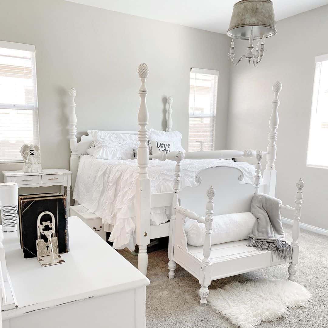 White Four-Poster Bed Frame with Turned Finials