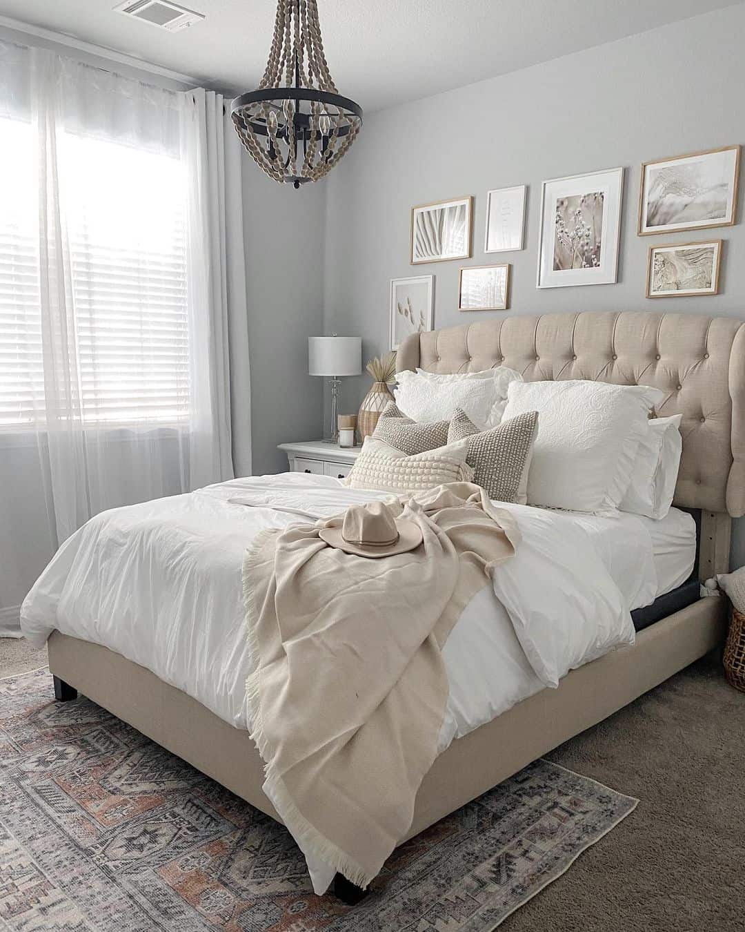 Gallery Wall Above Tufted Headboard