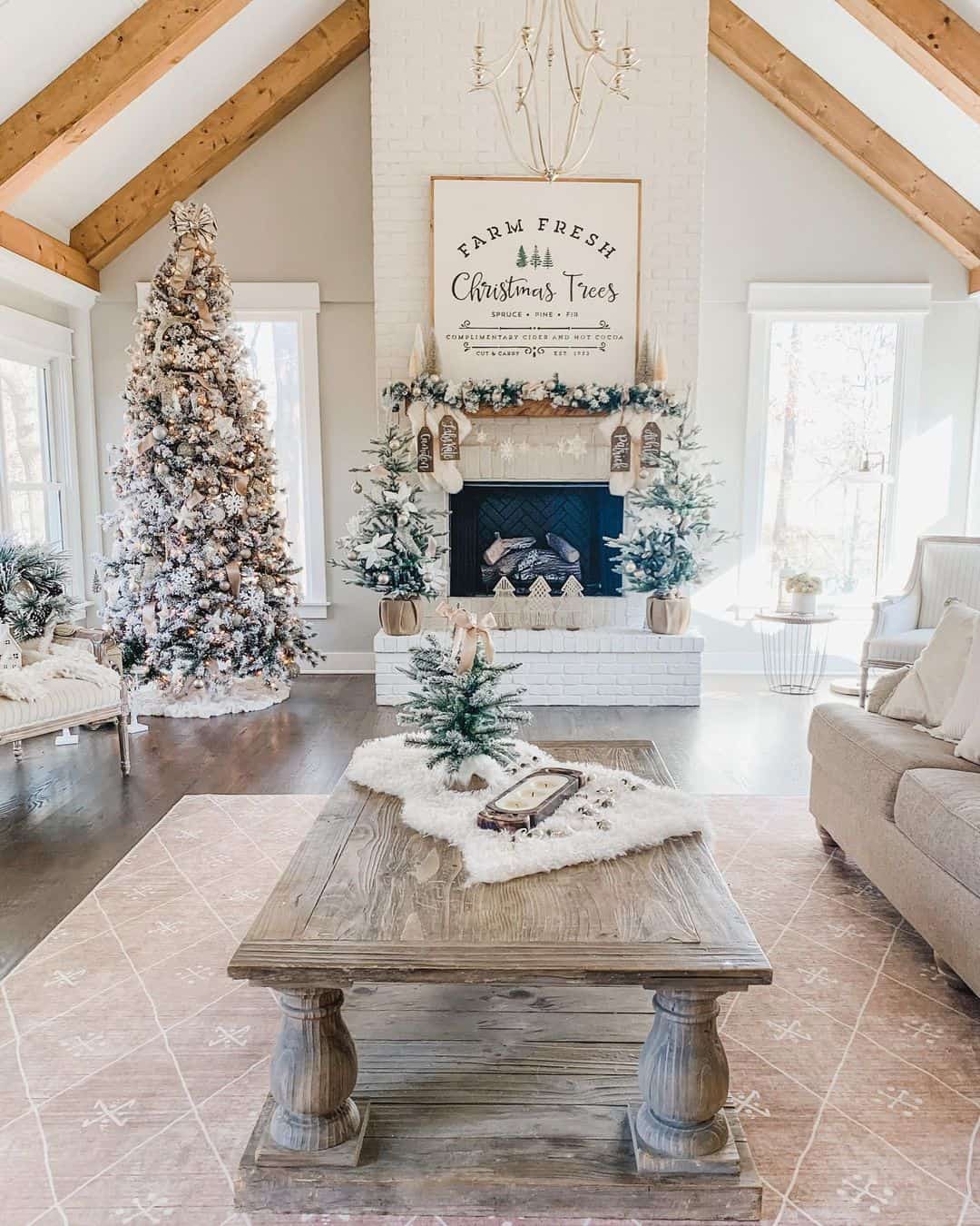 Distressed Wood Table Anchors Cozy Holiday Decor