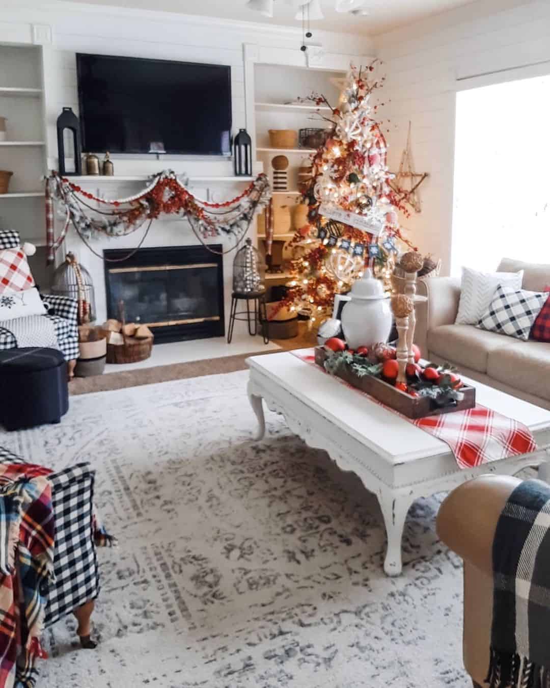 White Rectangle Coffee Table With Festive Holiday Decor