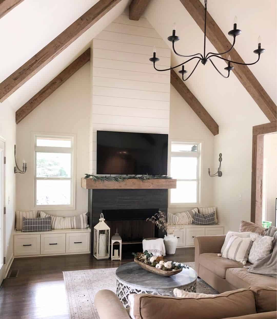 Shiplap Fireplace Wall Frames TV and Mantel Display