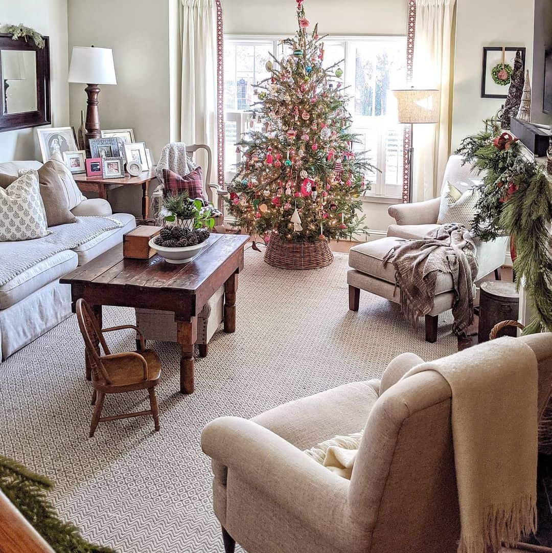 Wooden Farmhouse Table Anchors the Living Area