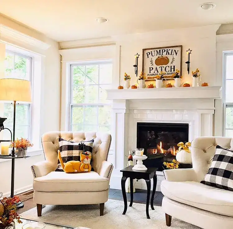Framed 'Pumpkin Patch' Sign Anchors Mantel Decor