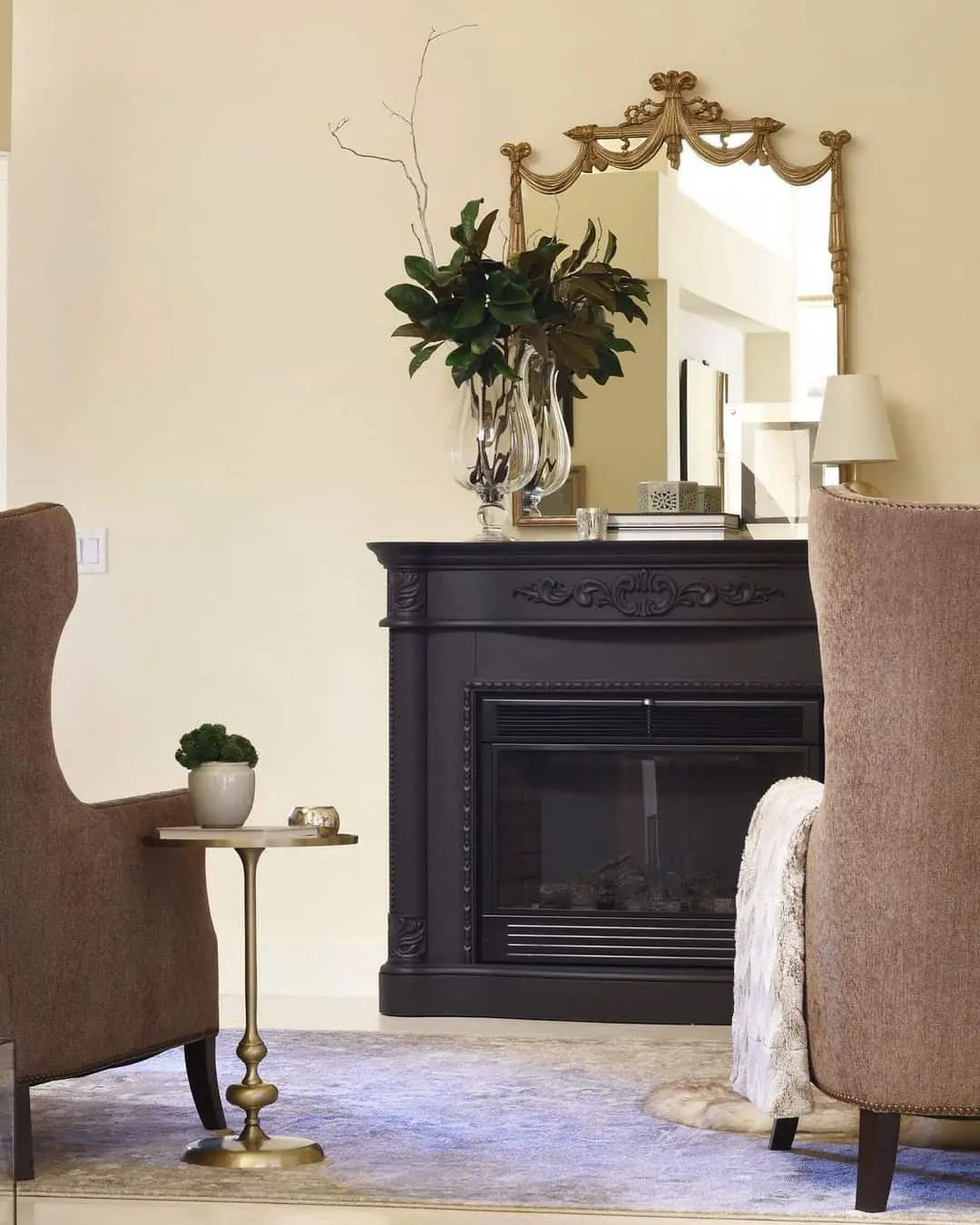 Ornate Gold Mirror Frames Fireplace Mantel Arrangement