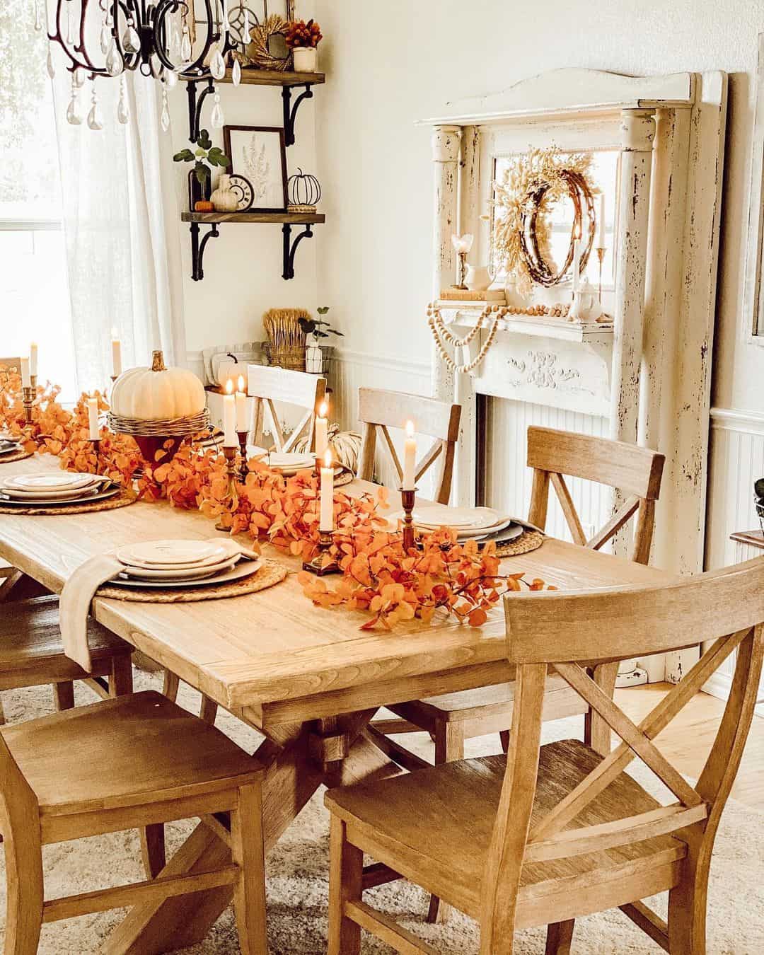 Orange Leaf Garland Creates a Festive Fall Tablescape