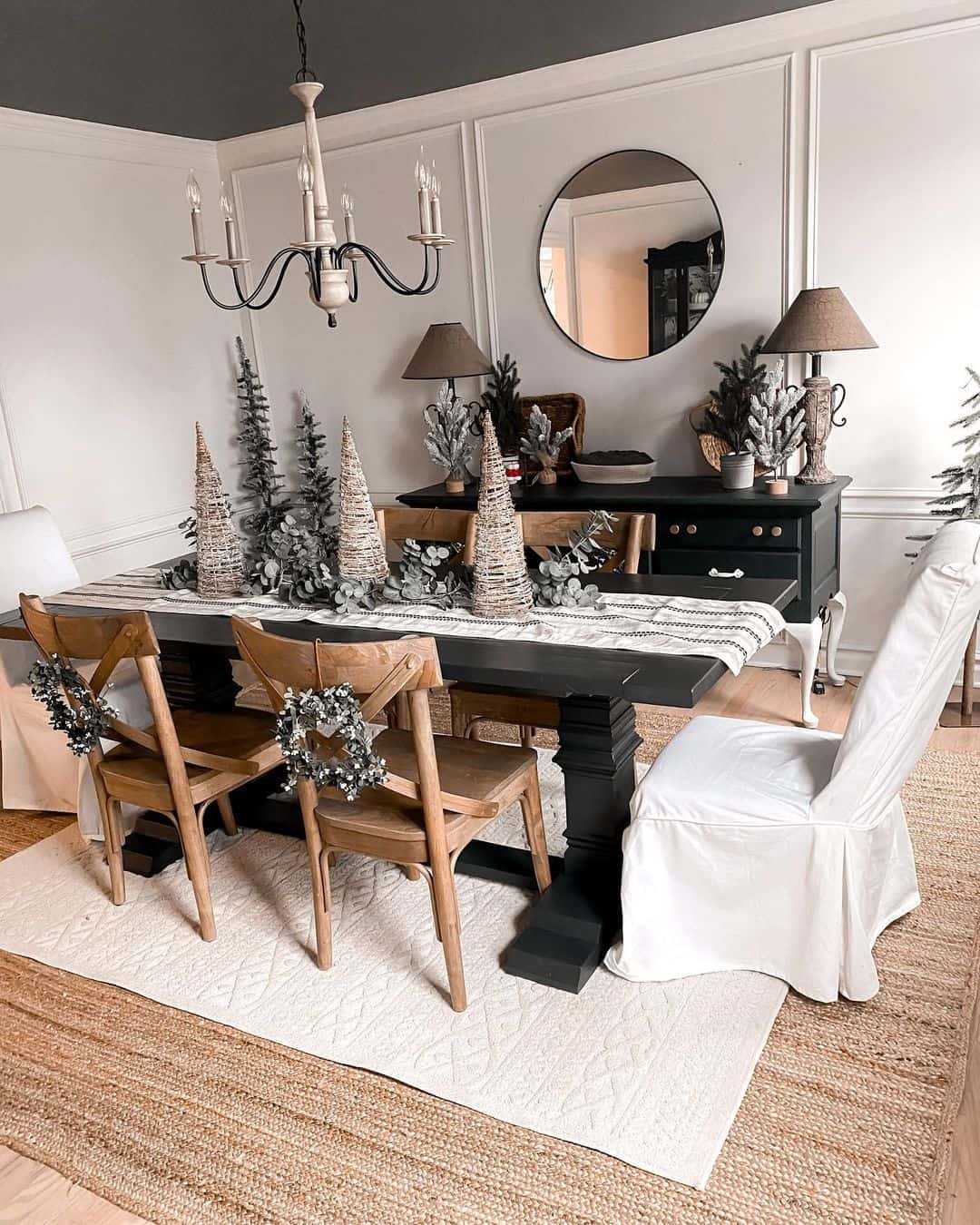 Woven Cone Trees Add Festive Texture To A Dining Table Runner