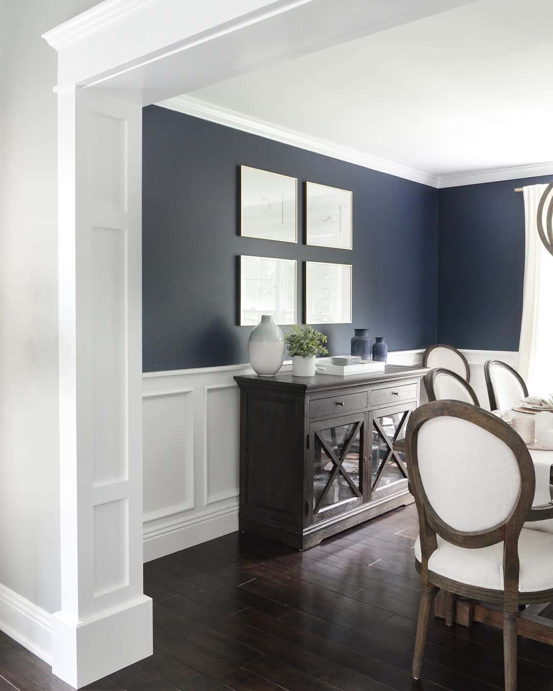 Ground Dark Walls with Classic White Wainscoting
