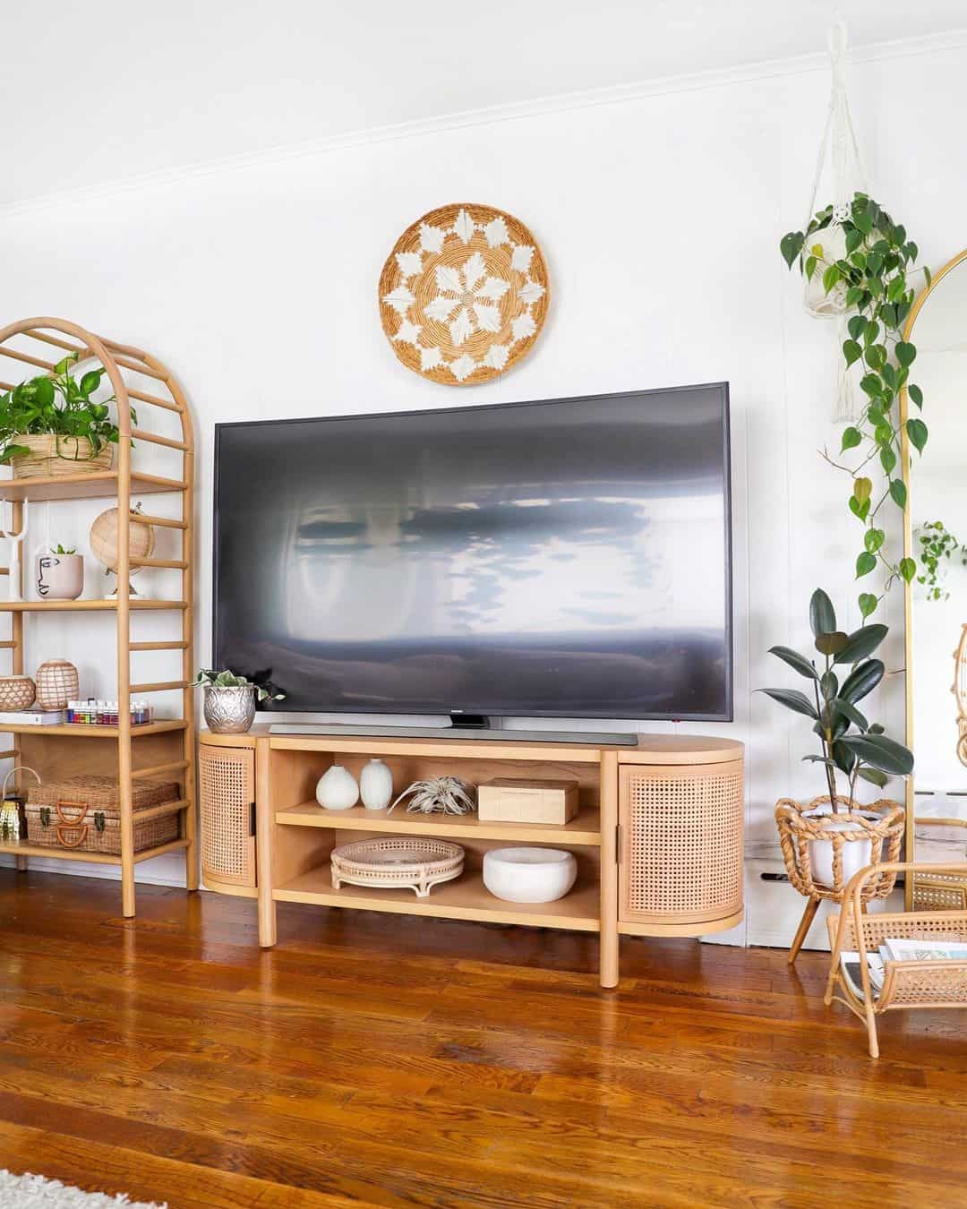 Cane Doors Add Natural Texture to a Light Wood Media Console