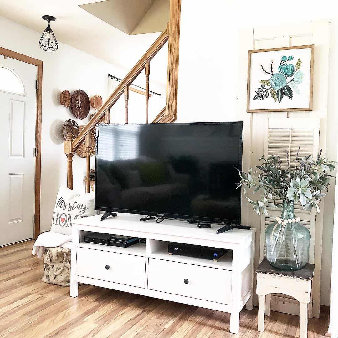 Simple White Media Console with Discreet Drawer Pulls