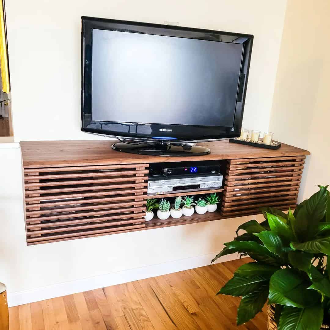Hide Electronics Behind Slatted Doors on a Walnut Console