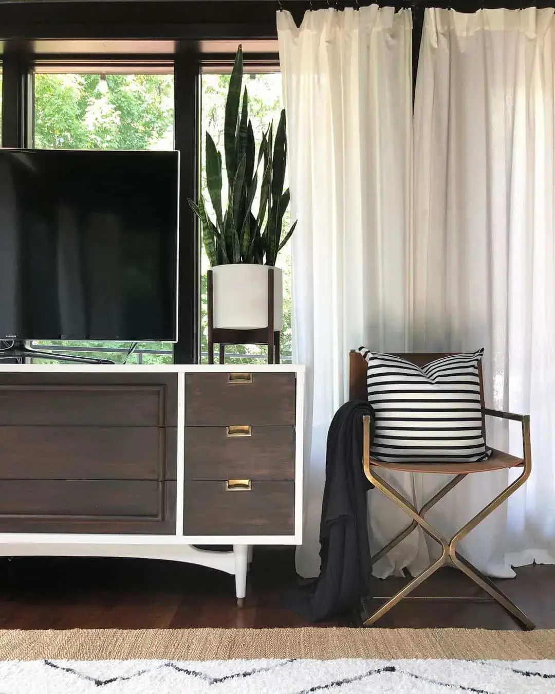 Mid-Century Flair with a Two-Tone Dresser and Brass Pulls