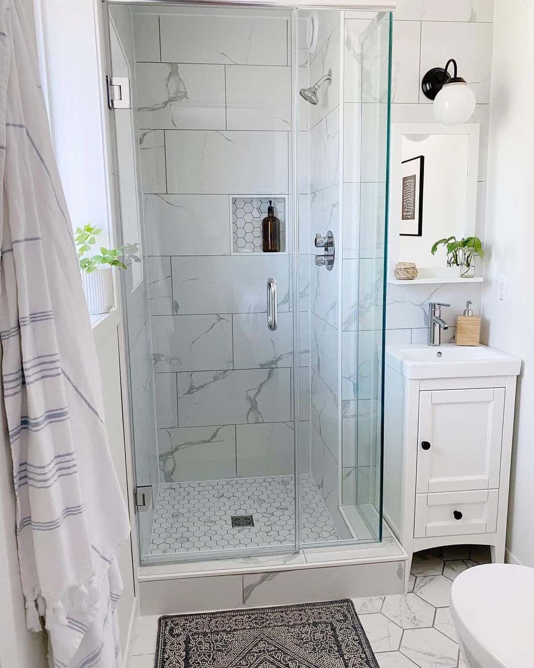 Hexagon Tile Floor Adds Pattern to Your Shower