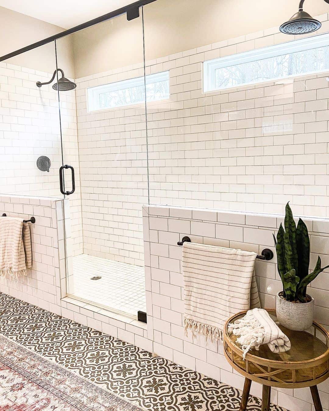 Patterned Floor Tiles Ground The White Subway Tile Shower