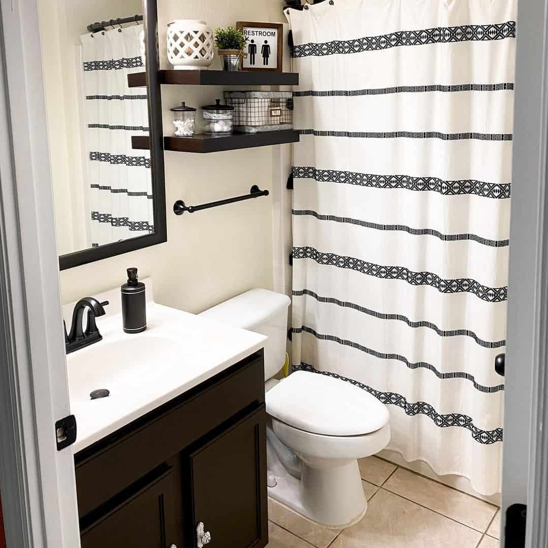 Geometric Shower Curtain Adds Bold Black and White Pattern