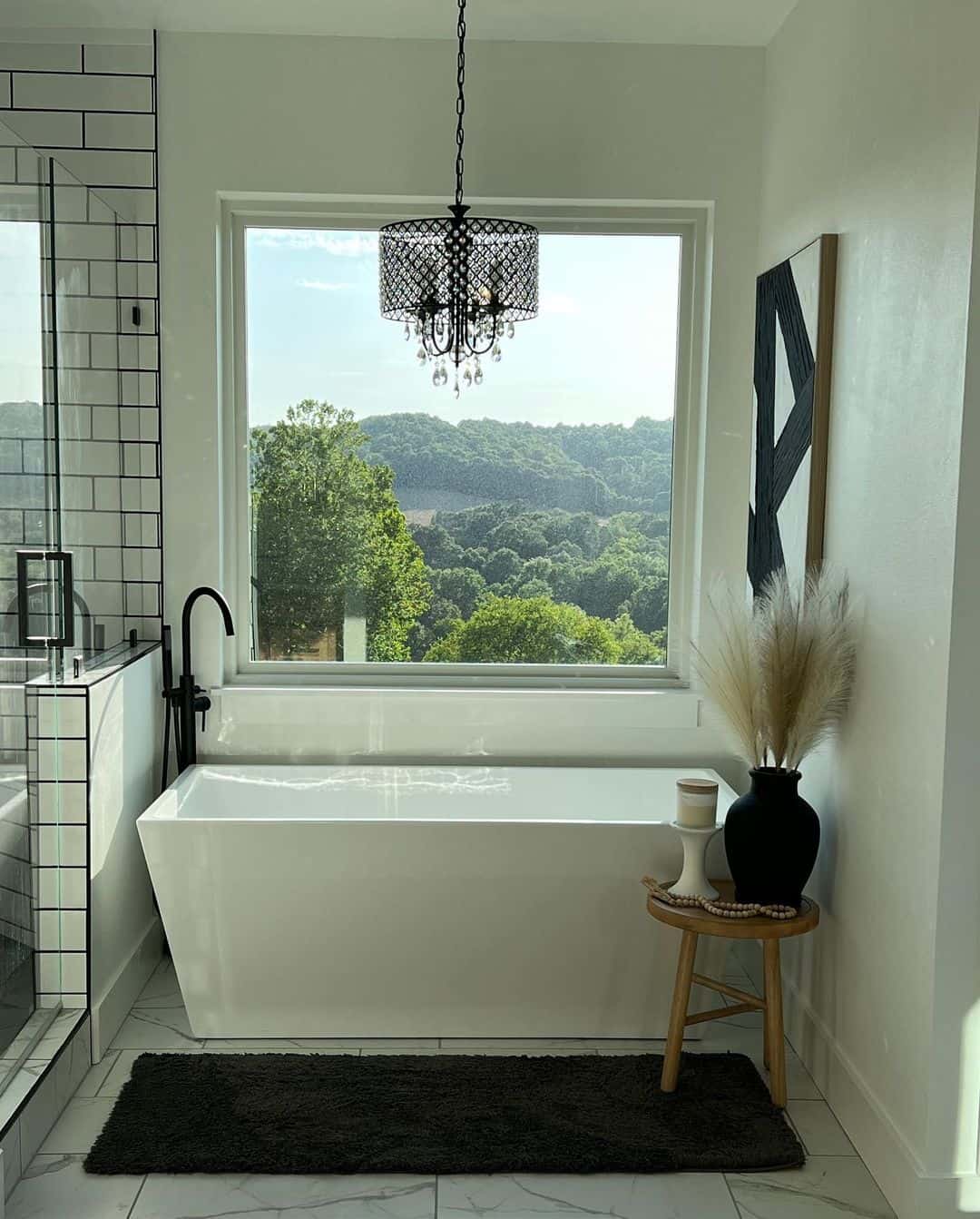 Ornate Chandelier Adds Glamour Above the Tub