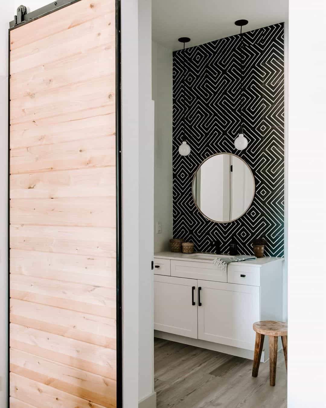 Geometric Wallpaper Creates a Bold Black and White Focal Point