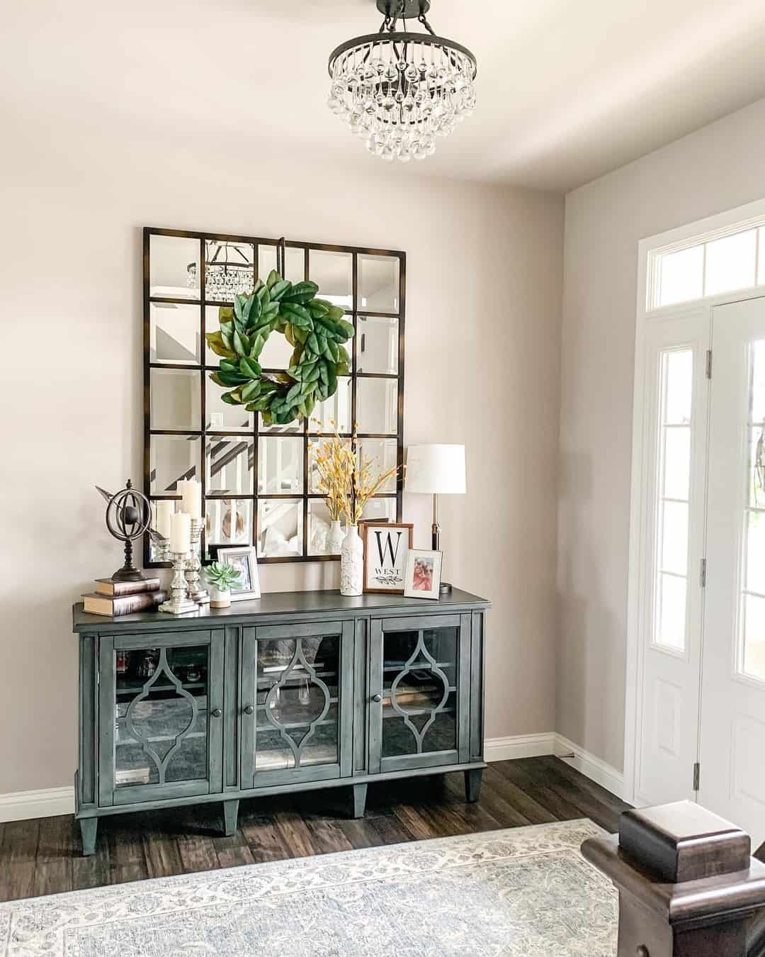 Grid Mirror Reflects Entryway Decor and Light