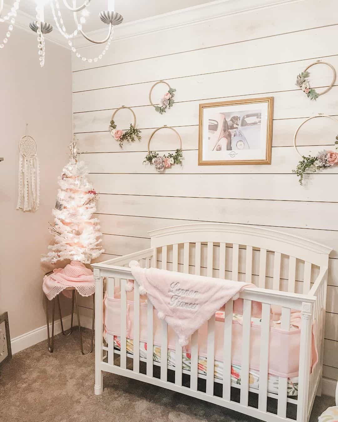 Floral Hoop Wreaths Add Delicate Whimsy to Shiplap Walls