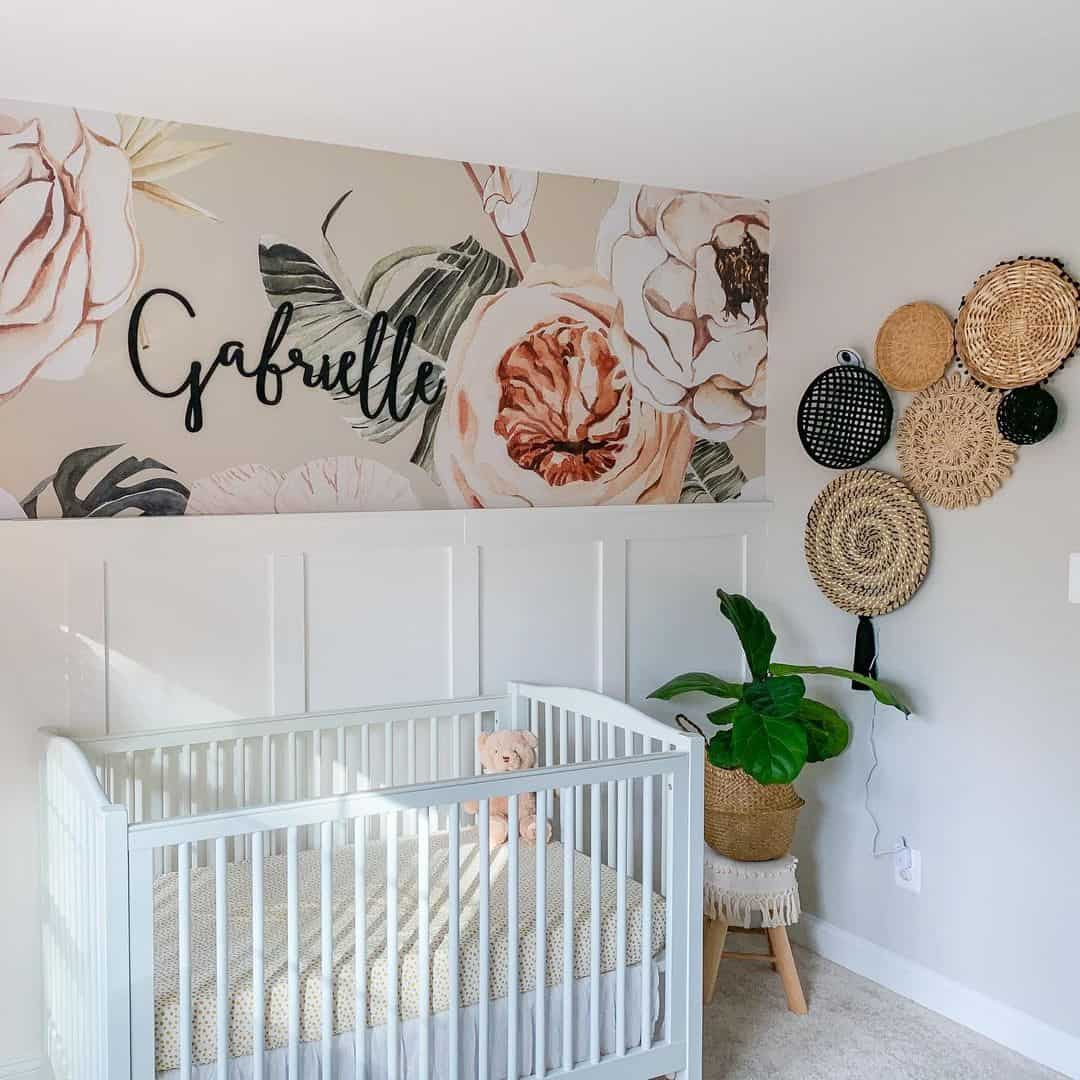Oversized Floral Wallpaper Pairs With A Script Name For A Whimsical Statement